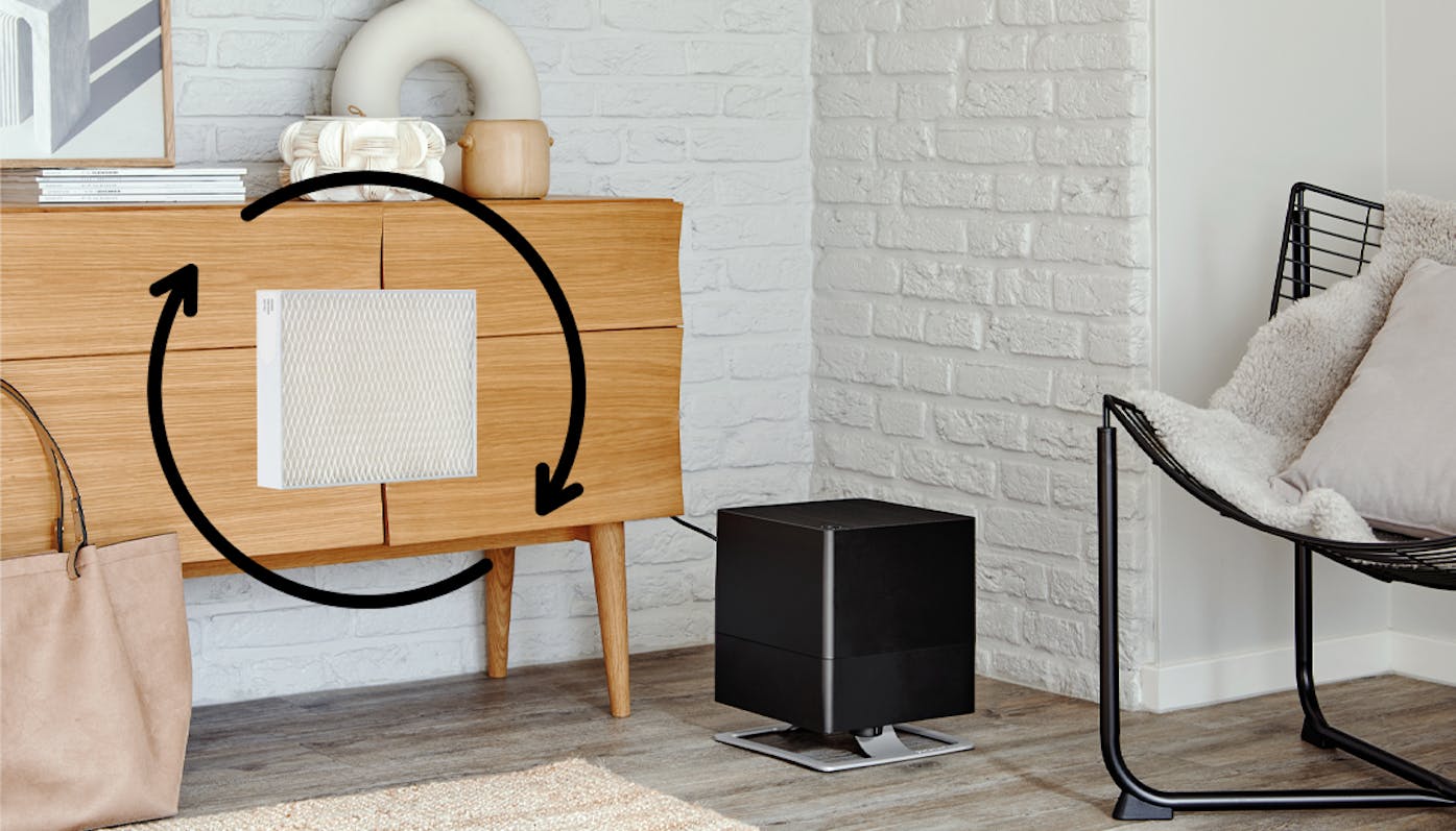 Przypomnienie o konieczności wymiany filtrów Nawilżacz Oskar marki Stadler Form z funkcją przypomnienia o wymianie filtra